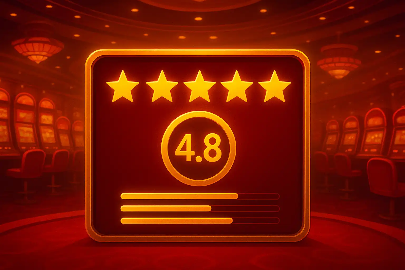 Panel de control estilo casino mostrando calificaciones y estrellas doradas para Norsemania